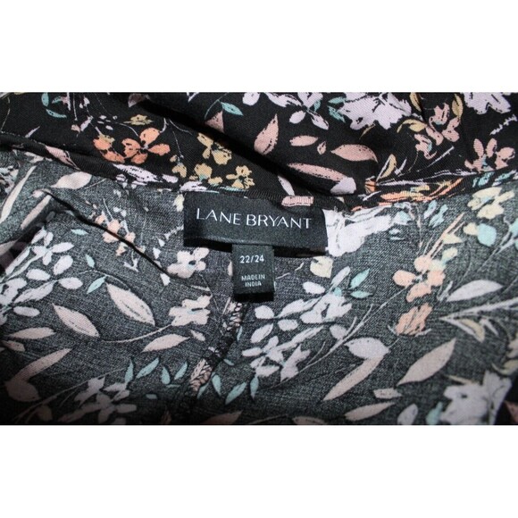 Lane Bryant Long Sleeve Elastic Cuffs Peplum Blouse Shirt Sz 22/24 Black Floral - Picture 6 of 7